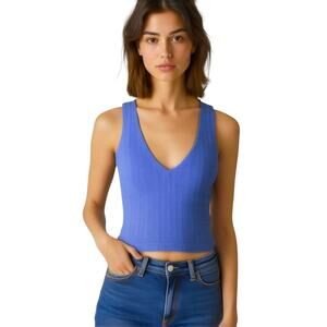 Polo Ralph Lauren 100% Cashmere Cable Knit Sweater Tank Top V Neck Blue